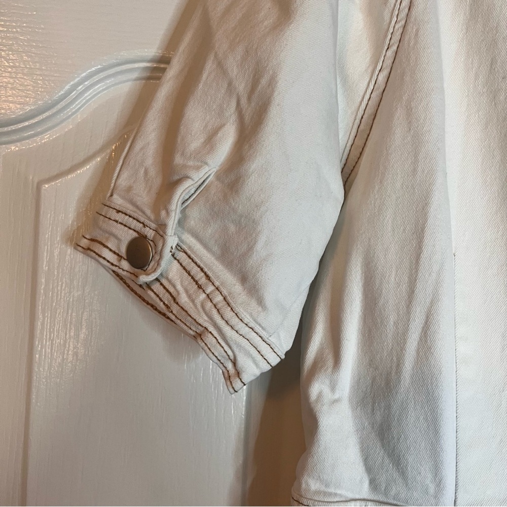 Day + Moon Cream Denim Romper Sz L Snap Button Zip Contrast Stitching Collared - Picture 6 of 11
